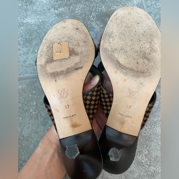 LOUIS VUITTON authentic 
Ponyhair Plaid Print heeled Slides preown - Picture 8 of 8